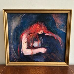 Edvard Munch Vampire Framed Print 13x15 Vintage Gold Frame Horror Wall Art